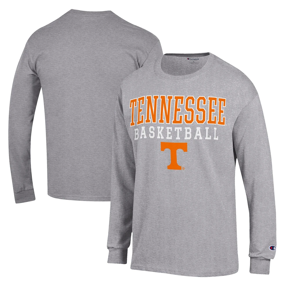 Men's Champion Heather Gray Tennessee Volunteers Basketball Stack Long Sleeve T-Shirt