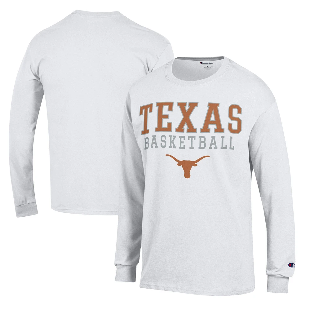 Men's Champion White Texas Longhorns Basketball Stack Long Sleeve T-Shirt