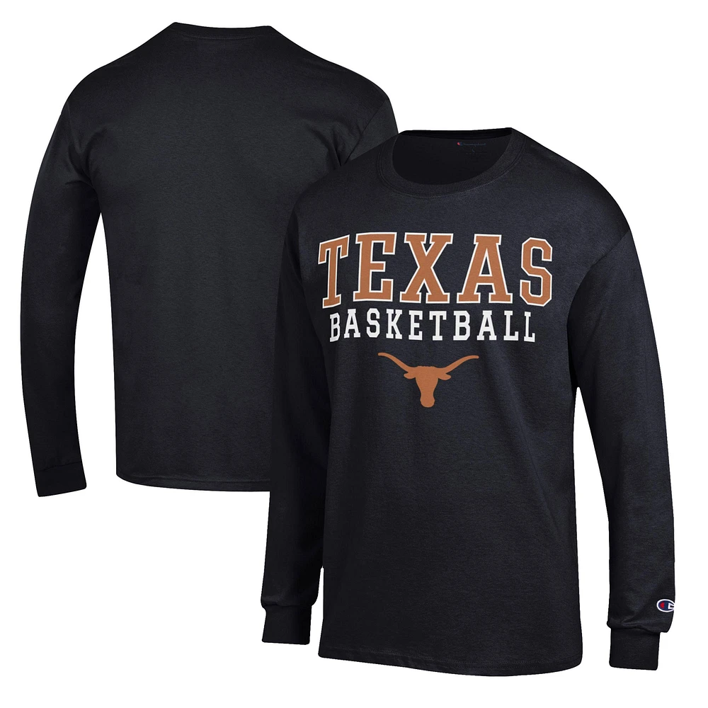 Men's Champion Black Texas Longhorns Basketball Stack Long Sleeve T-Shirt