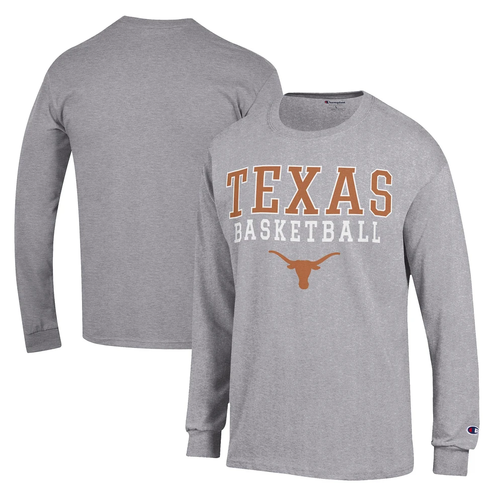 Men's Champion Heather Gray Texas Longhorns Basketball Stack Long Sleeve T-Shirt