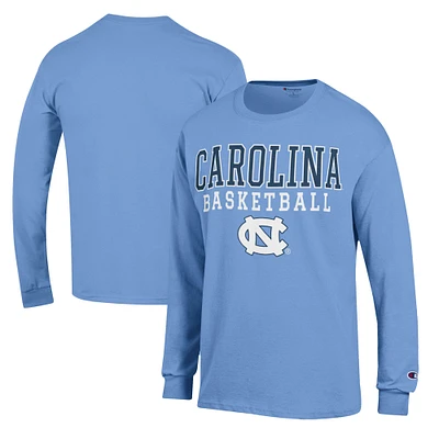 Men's Champion Carolina Blue North Tar Heels Basketball Stack Long Sleeve T-Shirt