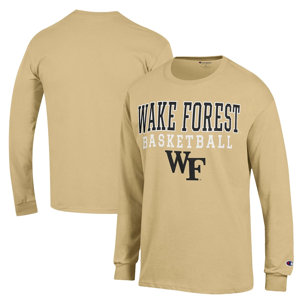 Men's Champion Gold Wake Forest Demon Deacons Basketball Stack Long Sleeve T-Shirt