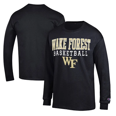 Men's Champion Black Wake Forest Demon Deacons Basketball Stack Long Sleeve T-Shirt