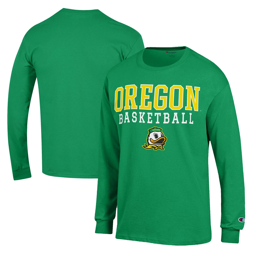 Men's Champion Green Oregon Ducks Basketball Stack Long Sleeve T-Shirt