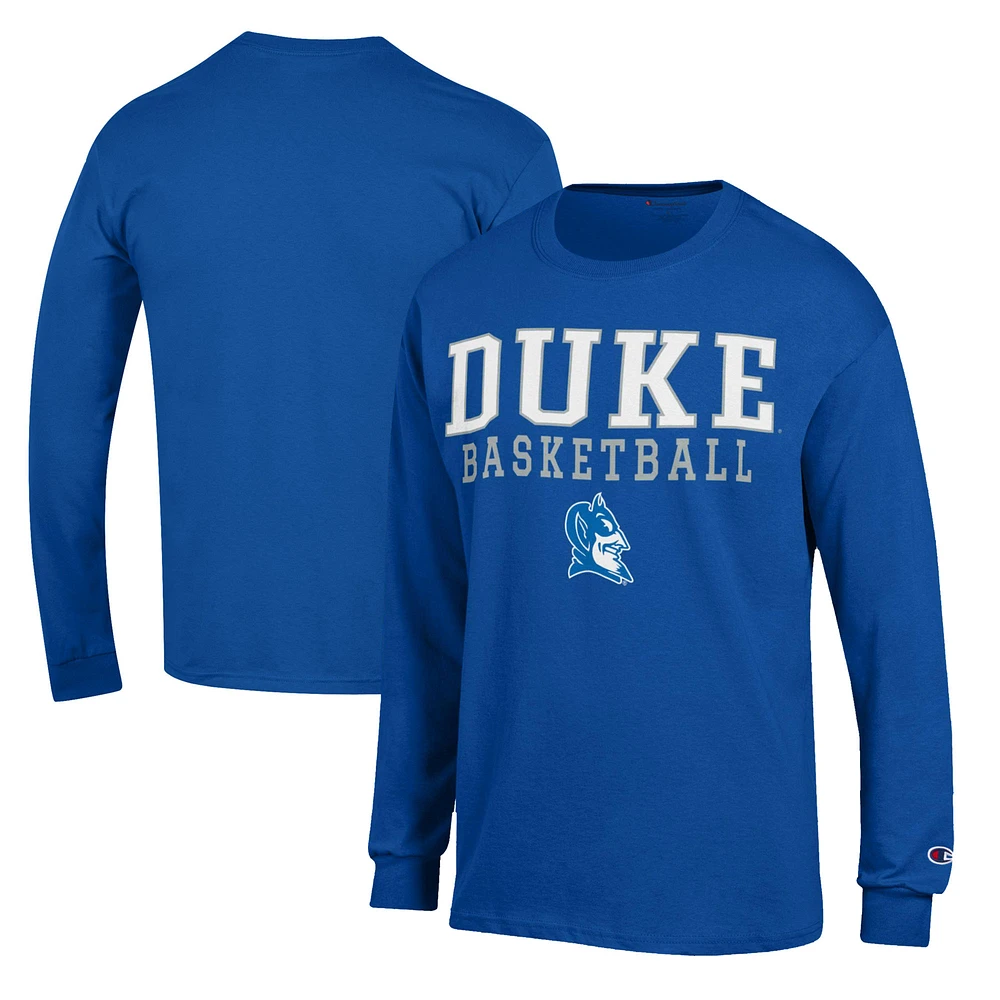Men's Champion Royal Duke Blue Devils Basketball Stack Long Sleeve T-Shirt
