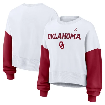 Women's Jordan Brand White Oklahoma Sooners Oversized Color-Block Pullover Sweatshirt