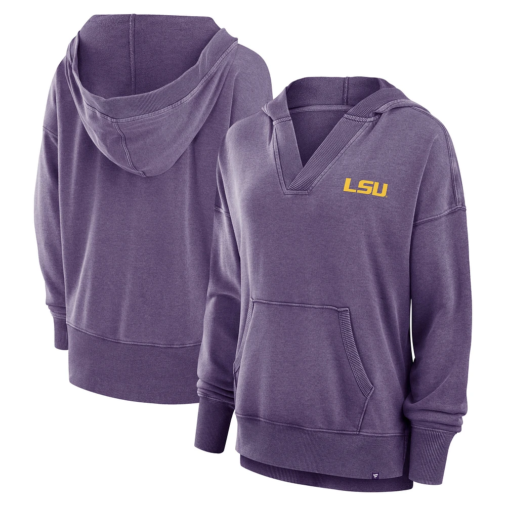Women's Fanatics Purple LSU Tigers Initiative Snow Wash French Terry V-Neck Pullover Hoodie
