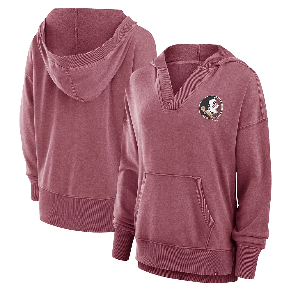 Women's Fanatics Garnet Florida State Seminoles Initiative Snow Wash French Terry V-Neck Pullover Hoodie