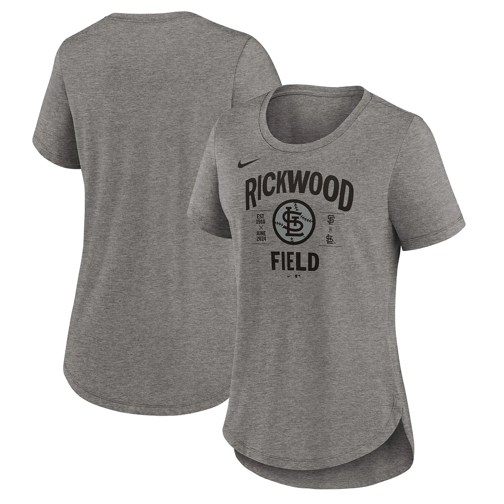 Women's Nike Heather Charcoal St. Louis Cardinals 2024 Rickwood Classic Tribute Tri-Blend T-Shirt