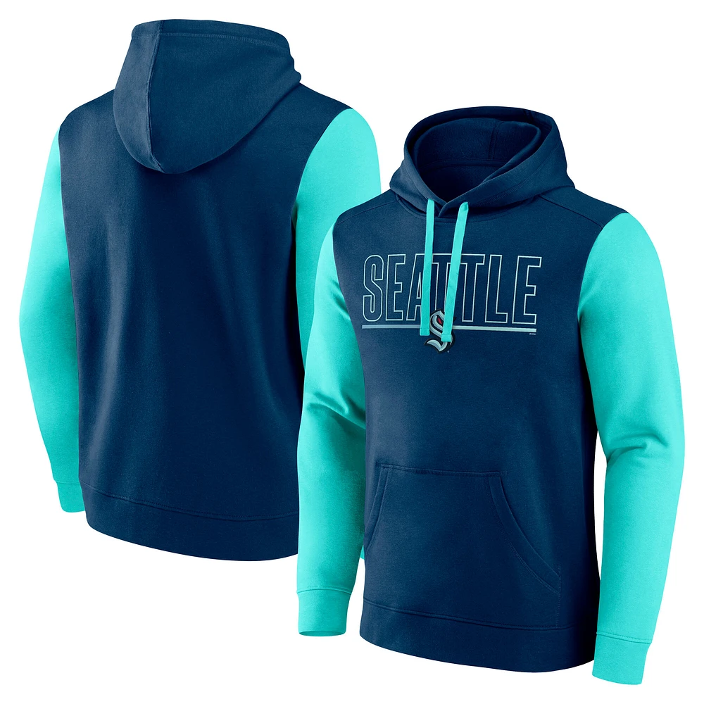 Men's Logo Athletic Navy Seattle Kraken Deliver Fleece Pullover Hoodie