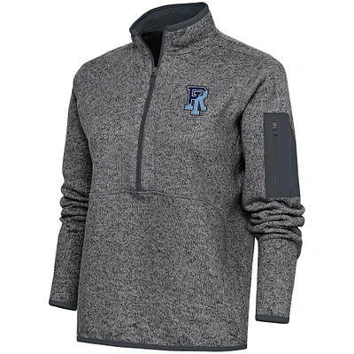 Women's Antigua Heather Charcoal Rhode Island Rams Fortune Half-Zip Jacket