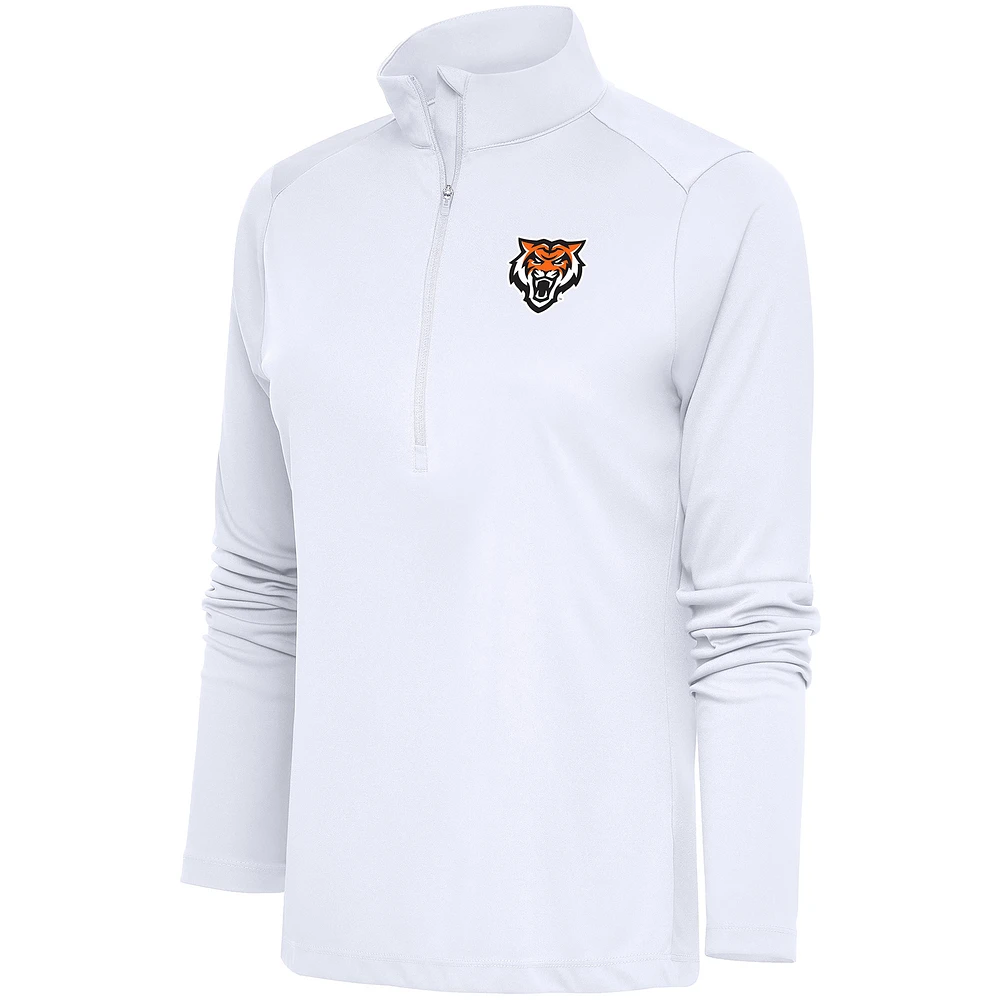 Women's Antigua White Idaho State Bengals Tribute Half-Zip Pullover