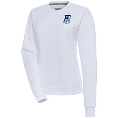 Women's Antigua White Rhode Island Rams Victory Crewneck Pullover Sweatshirt
