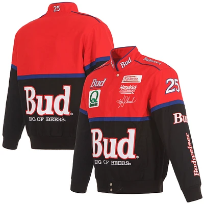 Men's JH Design Black/Red Ken Schrader Bud King of Beers Twill Driver Uniform Full-Snap Jacket