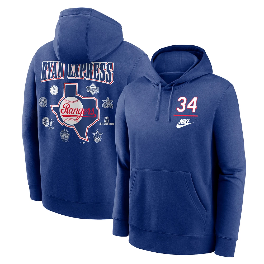 Men's Nike Nolan Ryan Royal Texas Rangers 2024 MLB All-Star Game Legends Club Fleece Pullover Hoodie