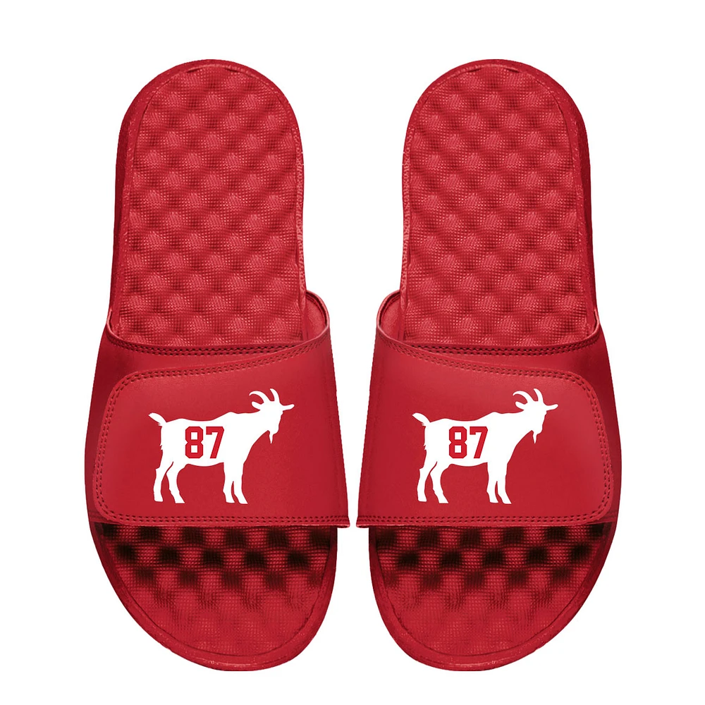 Youth ISlide Travis Kelce Red NFLPA Goat Graphic Slide Sandals