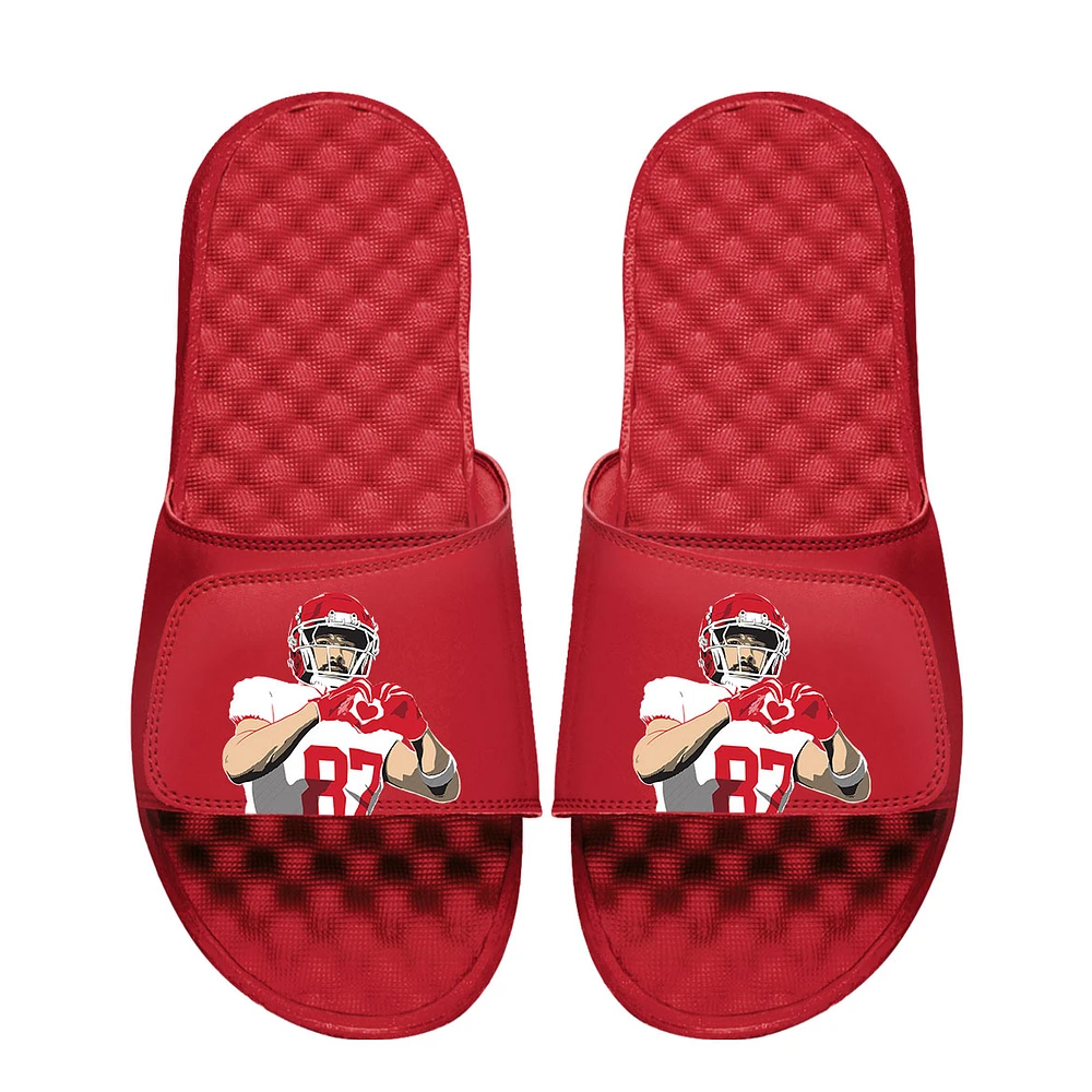 Youth ISlide Travis Kelce Red NFLPA Hand Heart Slide Sandals