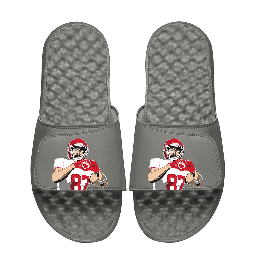 Unisex ISlide Travis Kelce Gray NFLPA Hand Heart Slide Sandals