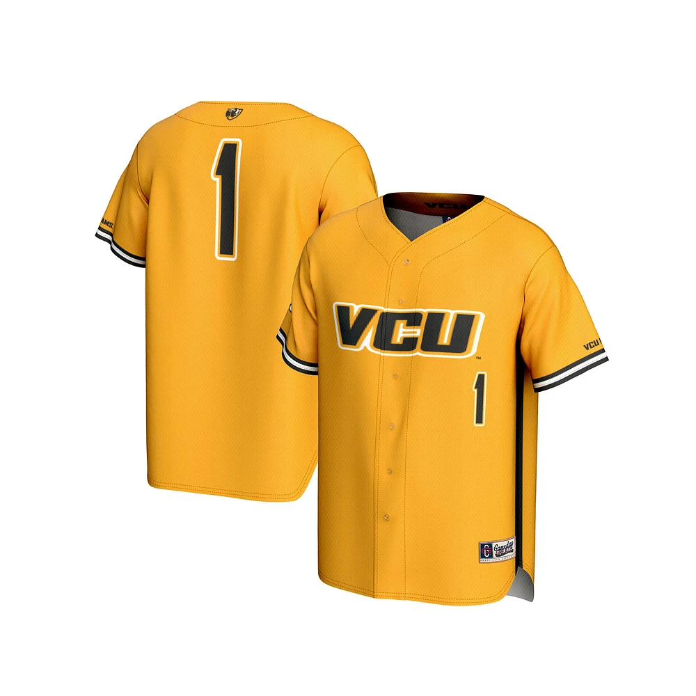 Unisex GameDay Greats Gold #1 VCU Rams Lightweight Baseball Fashion Jersey