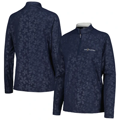 Women's FootJoy Navy THE PLAYERS Embossed Raglan ProDry Quarter-Zip Top