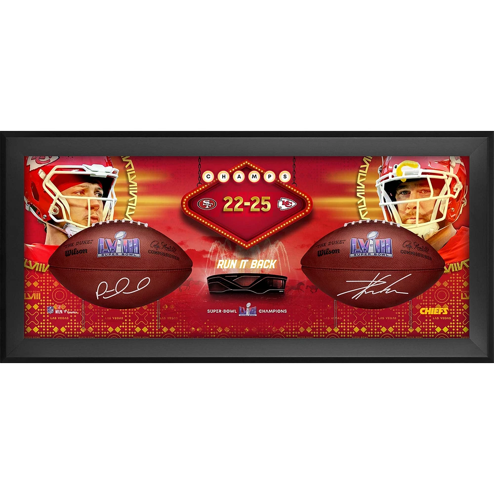 Patrick Mahomes & Travis Kelce Kansas City Chiefs Autographed Super Bowl LVIII Champions Duke Two Football Shadowbox