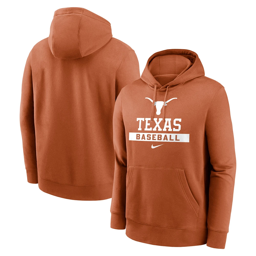 Men's Nike Texas Orange Texas Longhorns Baseball Stack Club Fleece Pullover Hoodie