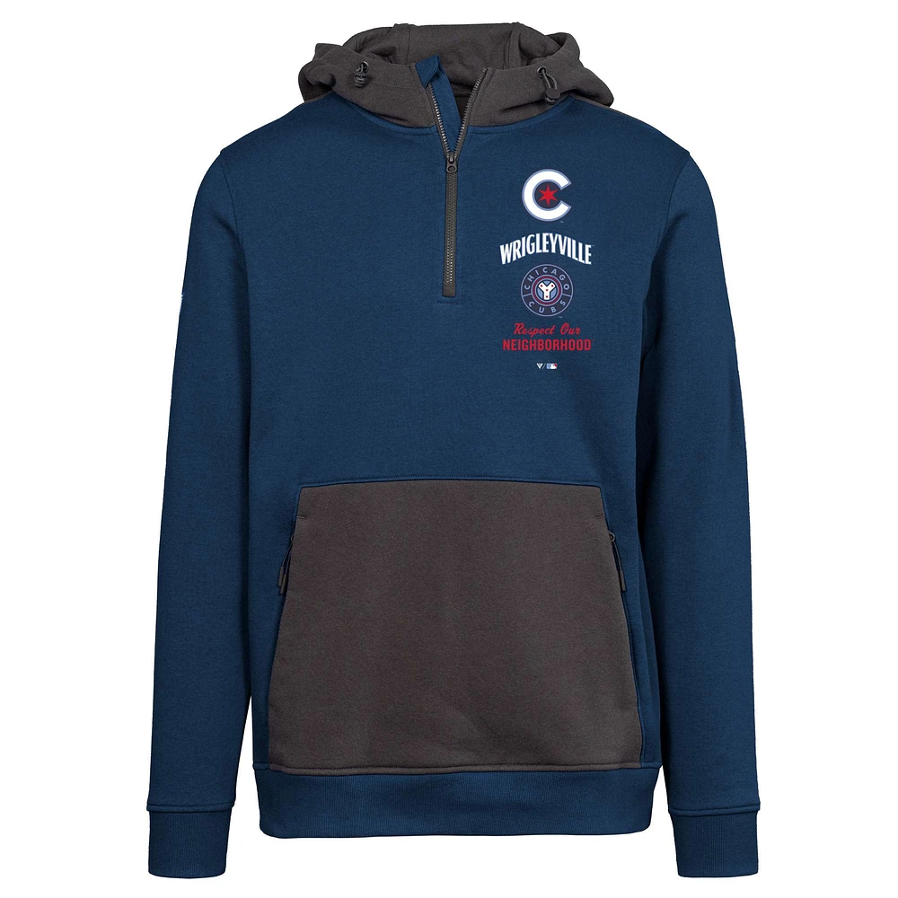 Men's Levelwear Navy Chicago Cubs City Connect Chicane Baseline Quarter-Zip Hoodie