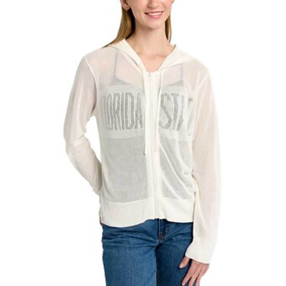 Women's Lusso Cream Florida State Seminoles Summer Tonal Mesh Full-Zip Hoodie Sweater