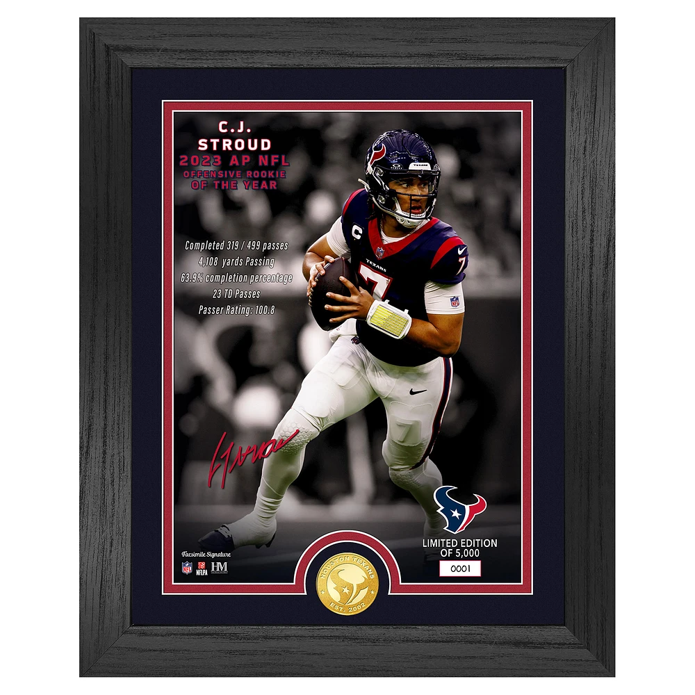 Highland Mint CJ Stroud Houston Texans 13" x 16" 2023 NFL Rookie of the Year Bronze Coin Photo Mint