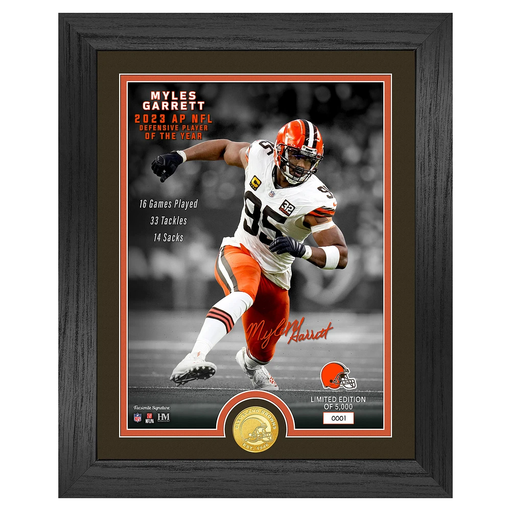 Highland Mint Myles Garrett Cleveland Browns 13" x 16" 2023 NFL Defensive Player of the Year Bronze Coin Photo Mint