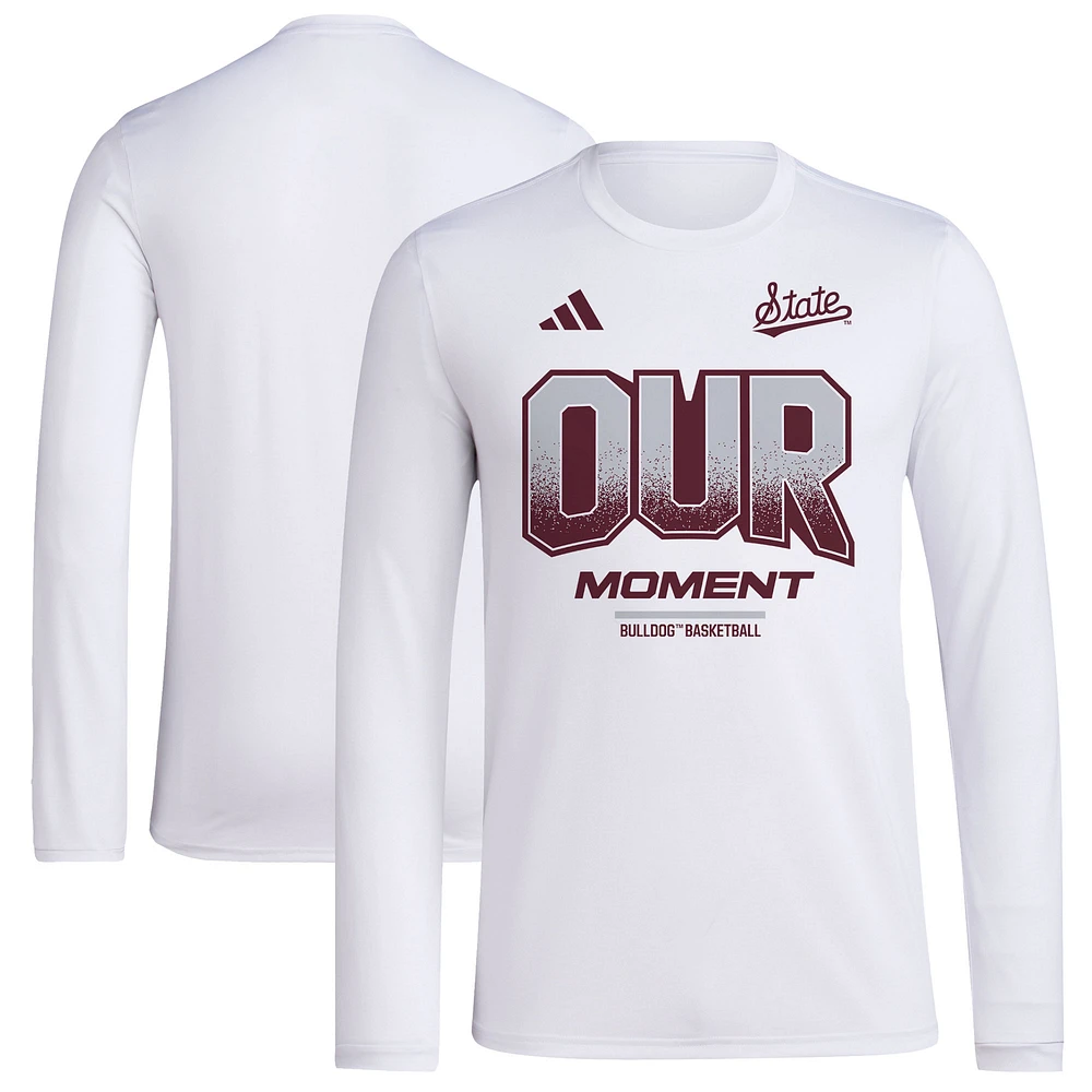Unisex adidas White Mississippi State Bulldogs 2024 On-Court Bench Our Moment Long Sleeve T-Shirt