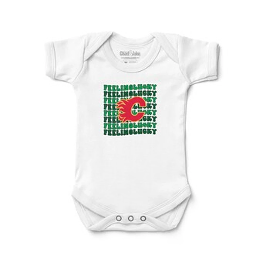 Infant Chad & Jake White Calgary Flames Feeling Lucky Bodysuit