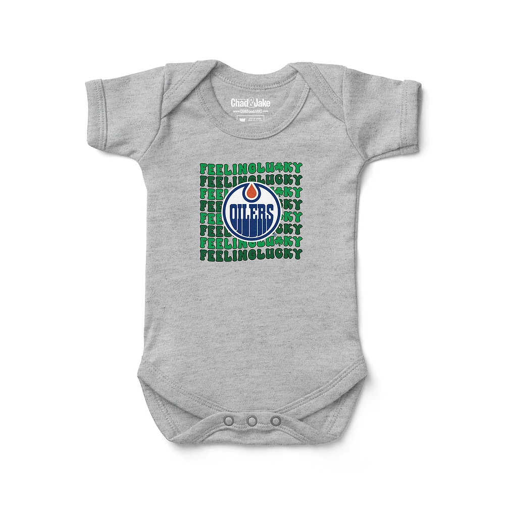 Infant Chad & Jake Heather Gray Edmonton Oilers Feeling Lucky Bodysuit