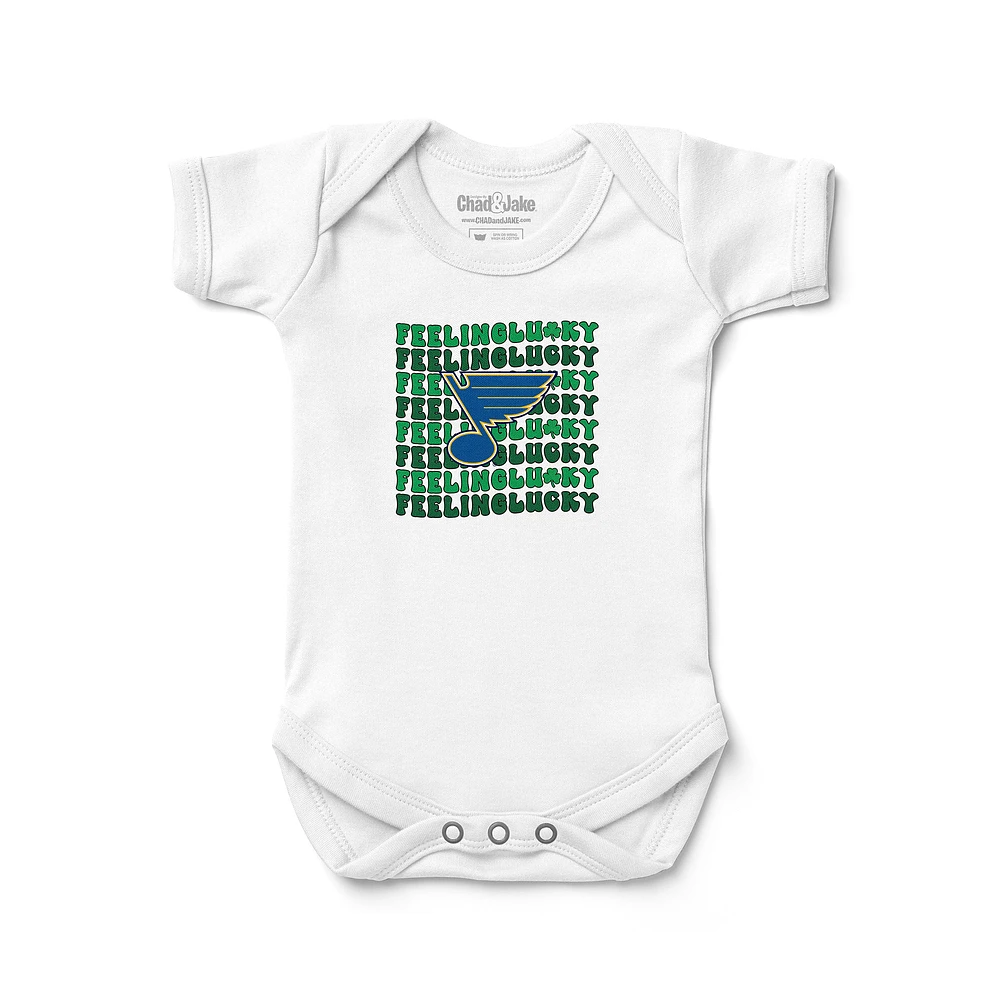 Infant Chad & Jake White St. Louis Blues Feeling Lucky Bodysuit