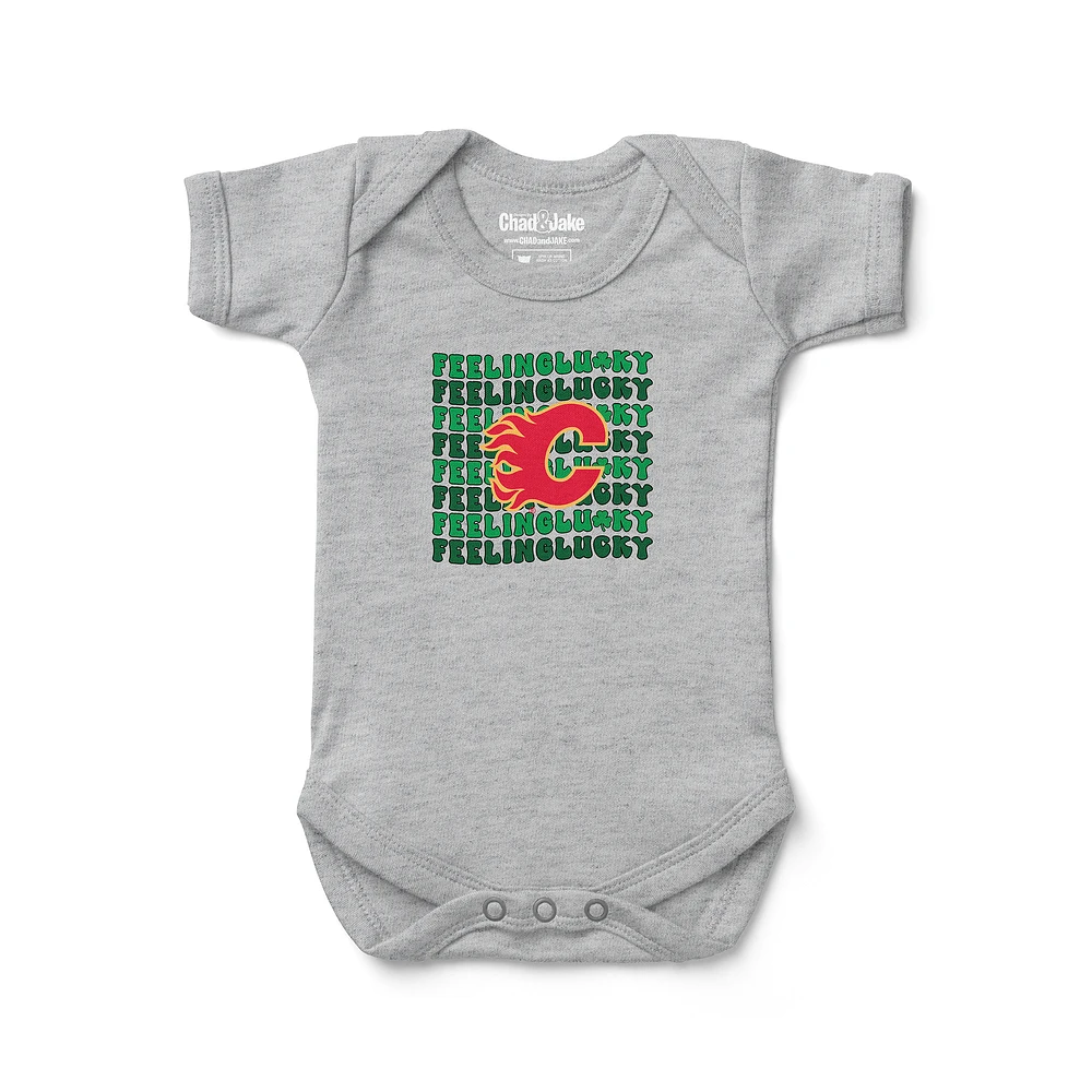 Infant Chad & Jake Heather Gray Calgary Flames Feeling Lucky Bodysuit