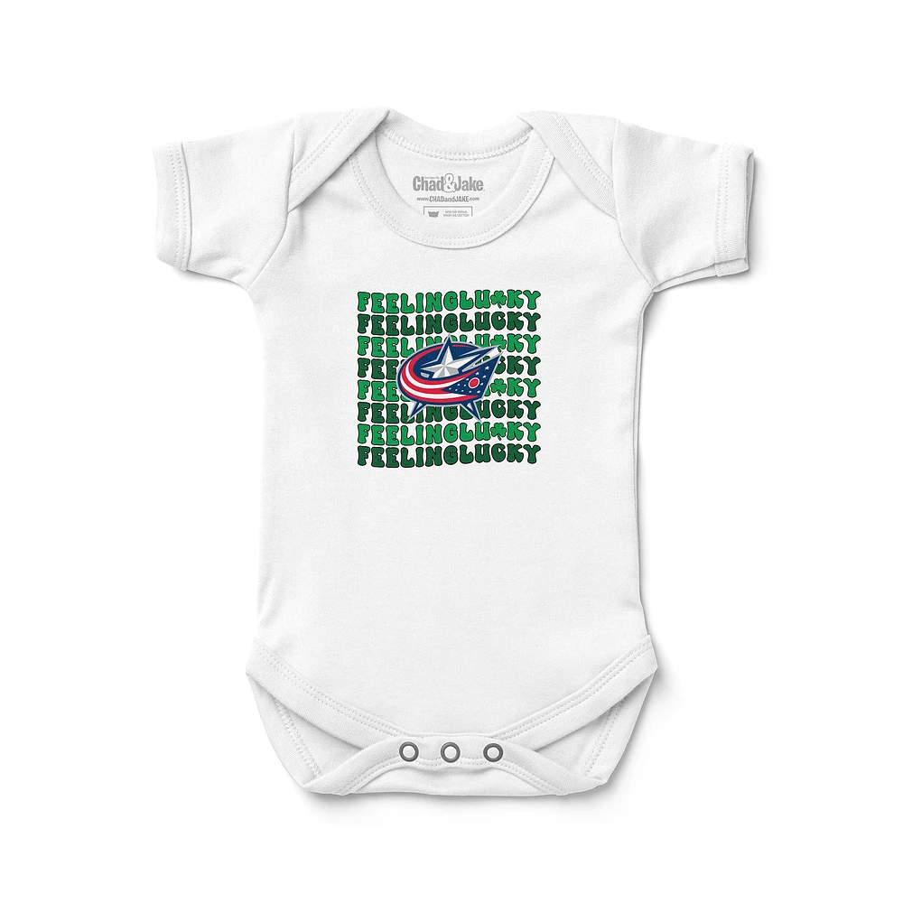 Newborn Chad & Jake White Columbus Blue Jackets Feeling Lucky Bodysuit