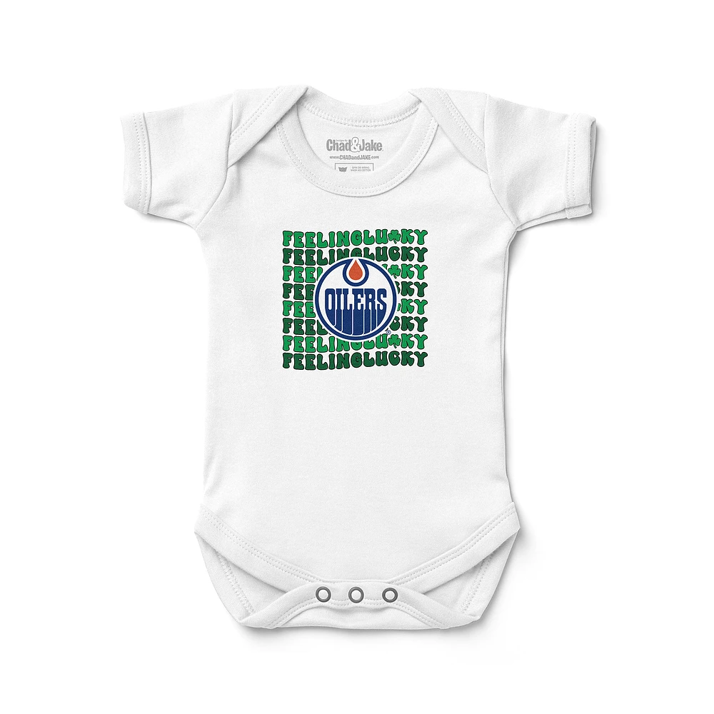 Newborn Chad & Jake White Edmonton Oilers Feeling Lucky Bodysuit
