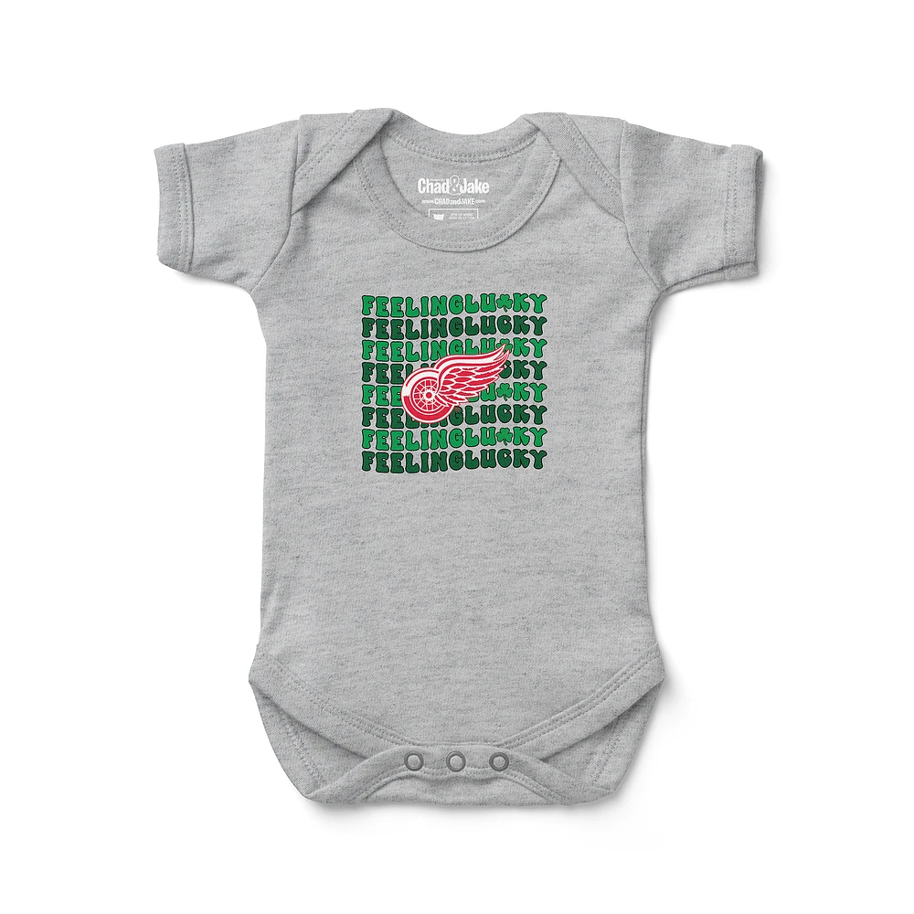 Newborn Chad & Jake Heather Gray Detroit Red Wings Feeling Lucky Bodysuit