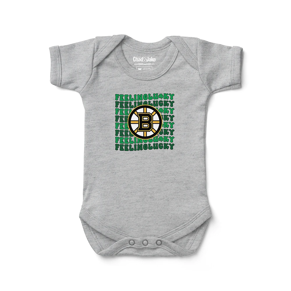 Newborn Chad & Jake Heather Gray Boston Bruins Feeling Lucky Bodysuit