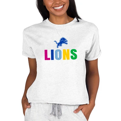 Women's Concepts Sport Oatmeal Detroit Lions Tri-Blend Mainstream Terry Short Sleeve Sweatshirt Top