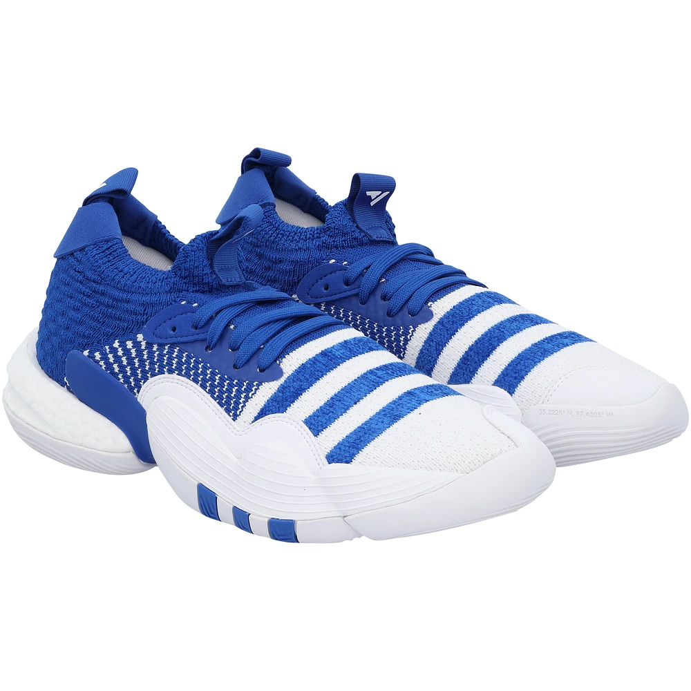 Kansas Jayhawks Team-Issued White/Royal Trae 2 adidas Shoes from the Basketball Program