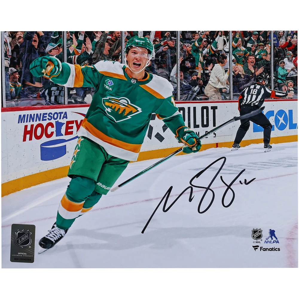 Matthew Boldy Minnesota Wild Autographed 8" x 10" Green Alternate Jersey Celebration Photograph