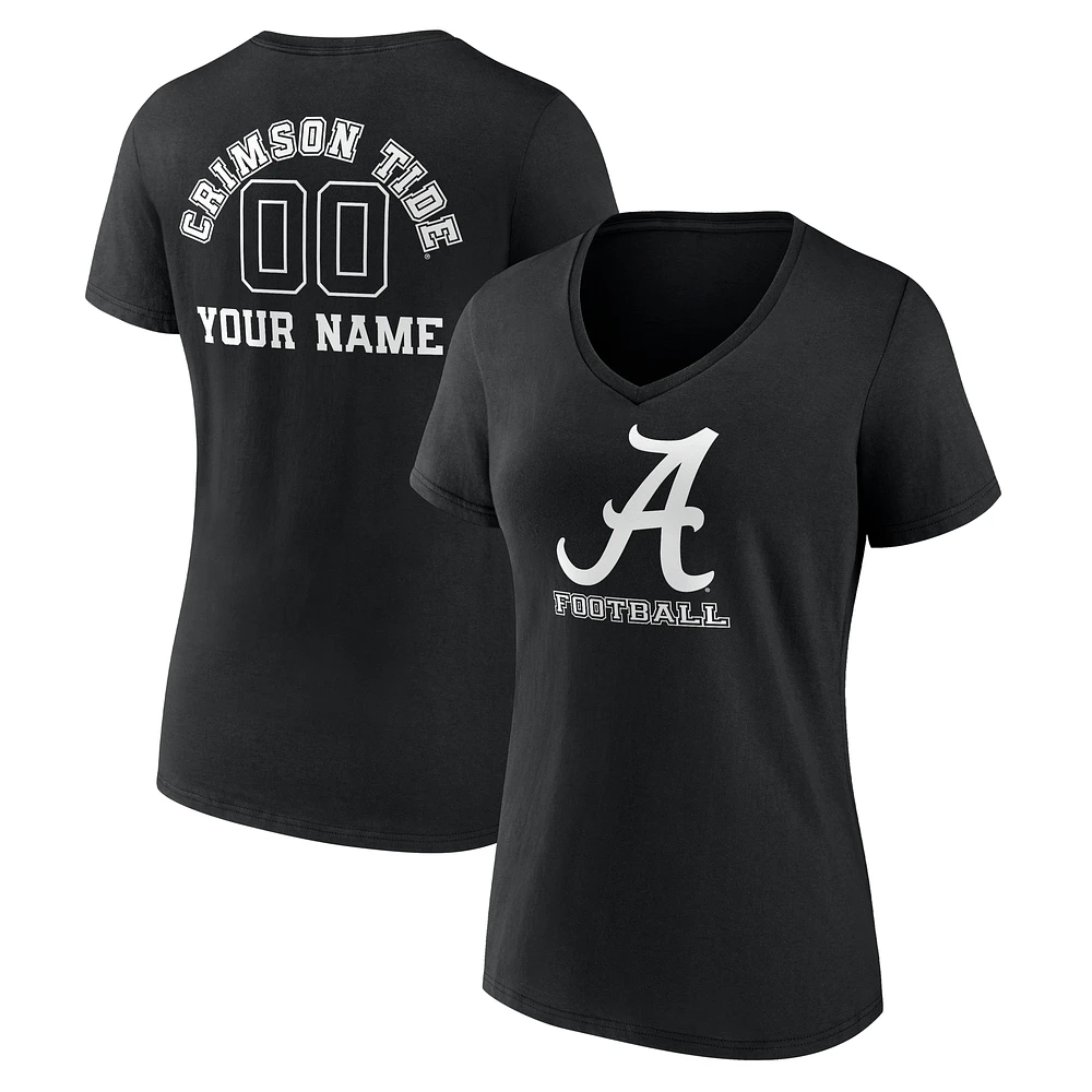 Women's Black Alabama Crimson Tide Personalized Name & Number Monochrome V-Neck T-Shirt