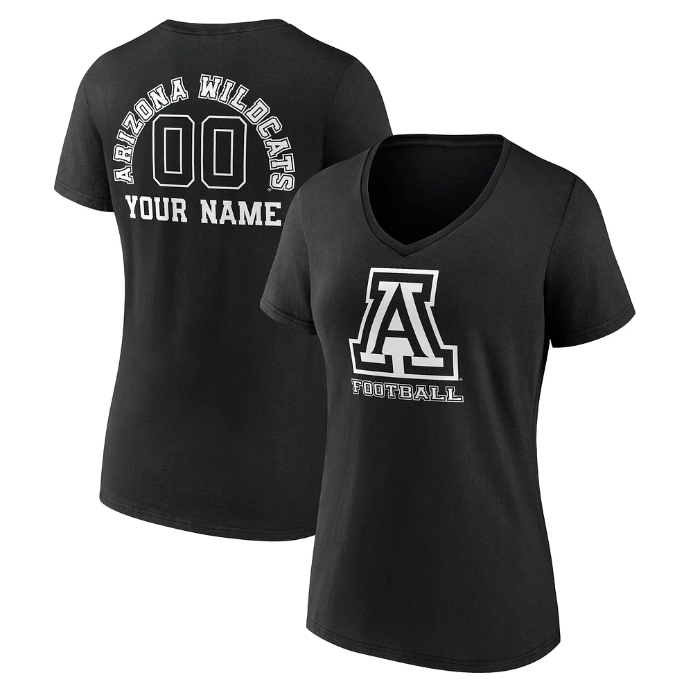 Women's Black Arizona Wildcats Personalized Name & Number Monochrome V-Neck T-Shirt