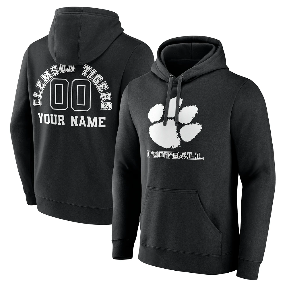 Men's Black Clemson Tigers Personalized Name & Number Monochrome Pullover Hoodie