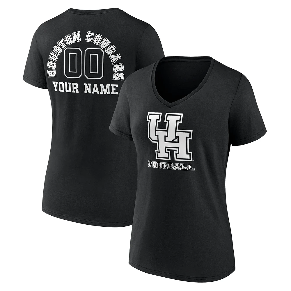 Women's Black Houston Cougars Personalized Name & Number Monochrome V-Neck T-Shirt