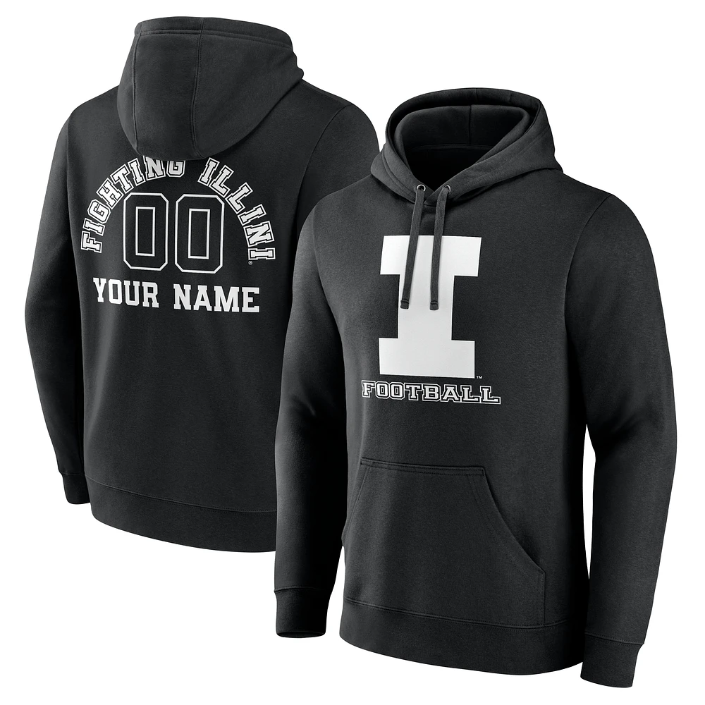 Men's Black Illinois Fighting Illini Personalized Name & Number Monochrome Pullover Hoodie