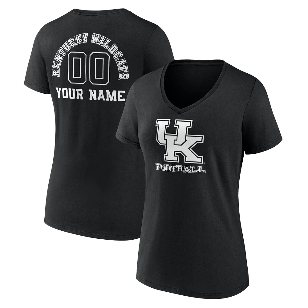 Women's Black Kentucky Wildcats Personalized Name & Number Monochrome V-Neck T-Shirt