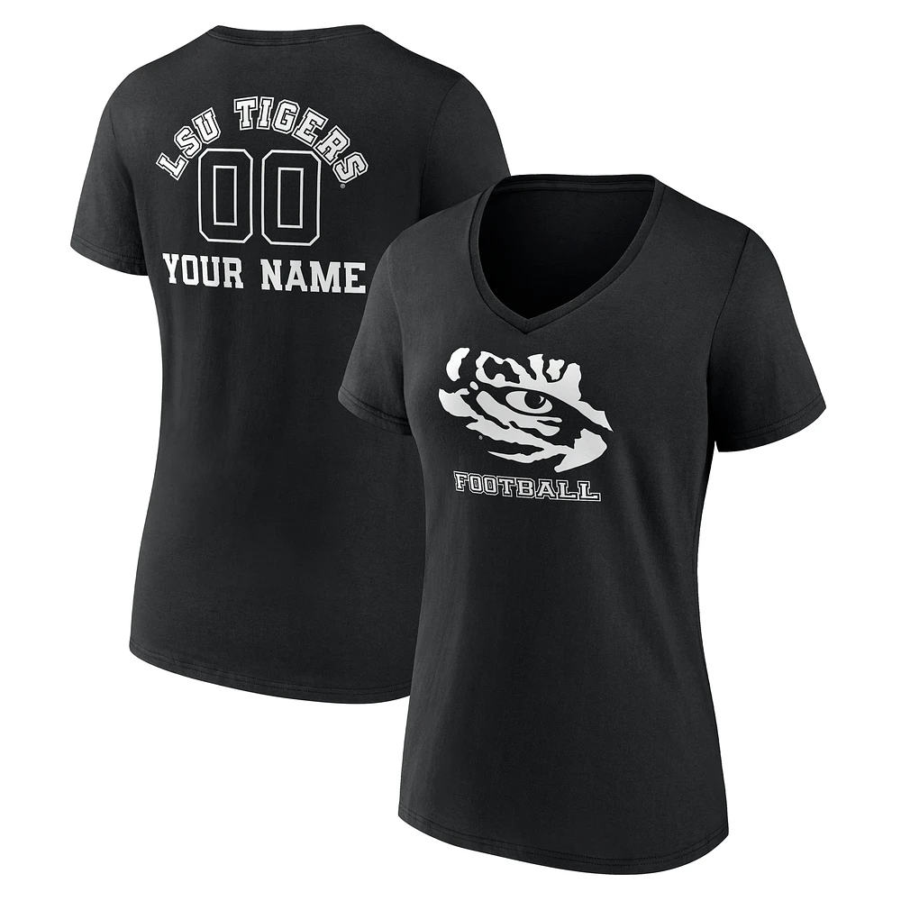 Women's Black LSU Tigers Personalized Name & Number Monochrome V-Neck T-Shirt