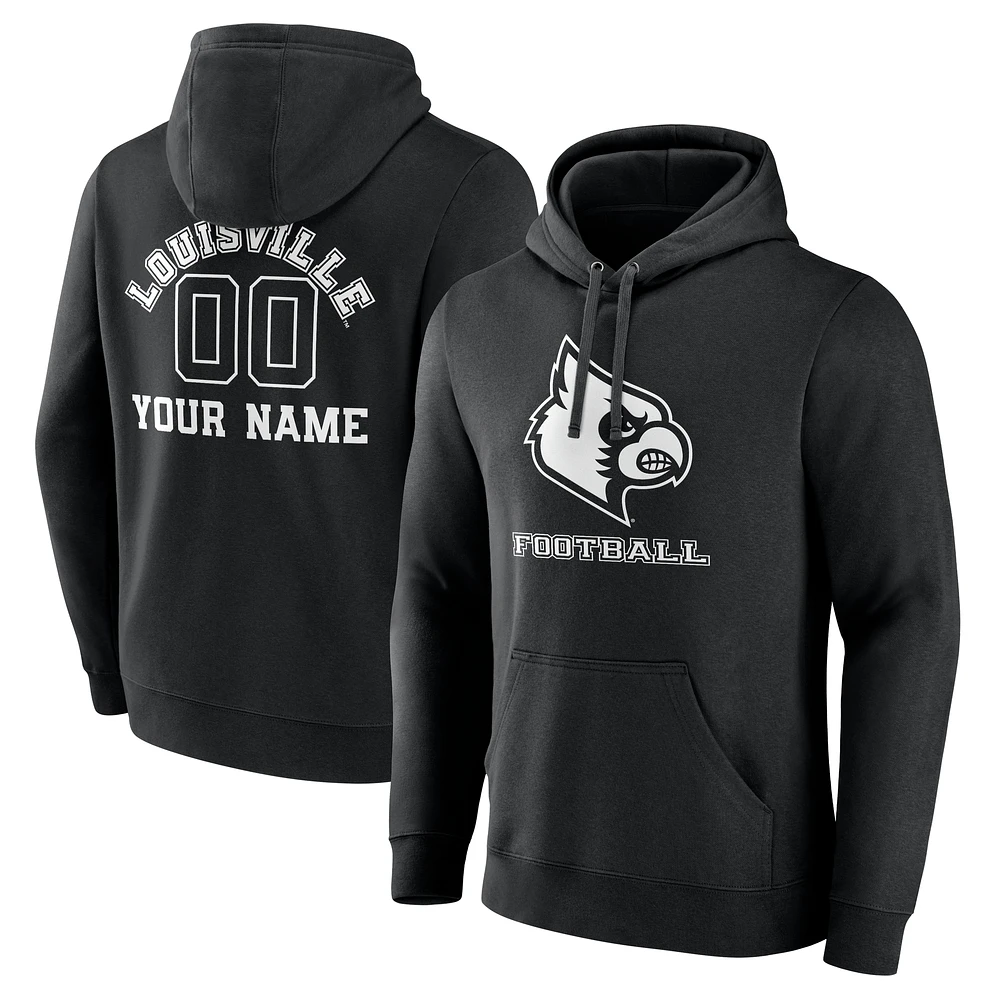 Men's Black Louisville Cardinals Personalized Name & Number Monochrome Pullover Hoodie